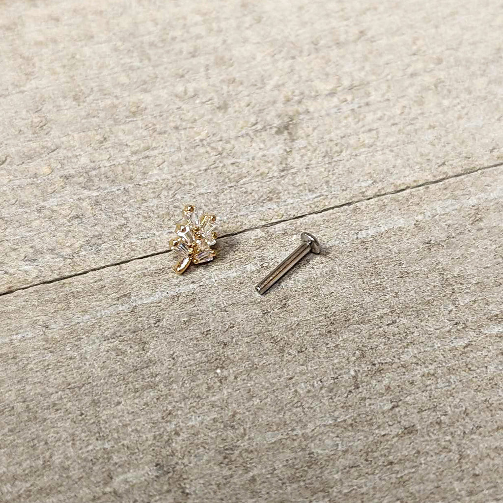 BodyCandy 16G 5/16 Clear CZ Gem Leafy Golden Branch Threadless Labret Tragus — in-use photo