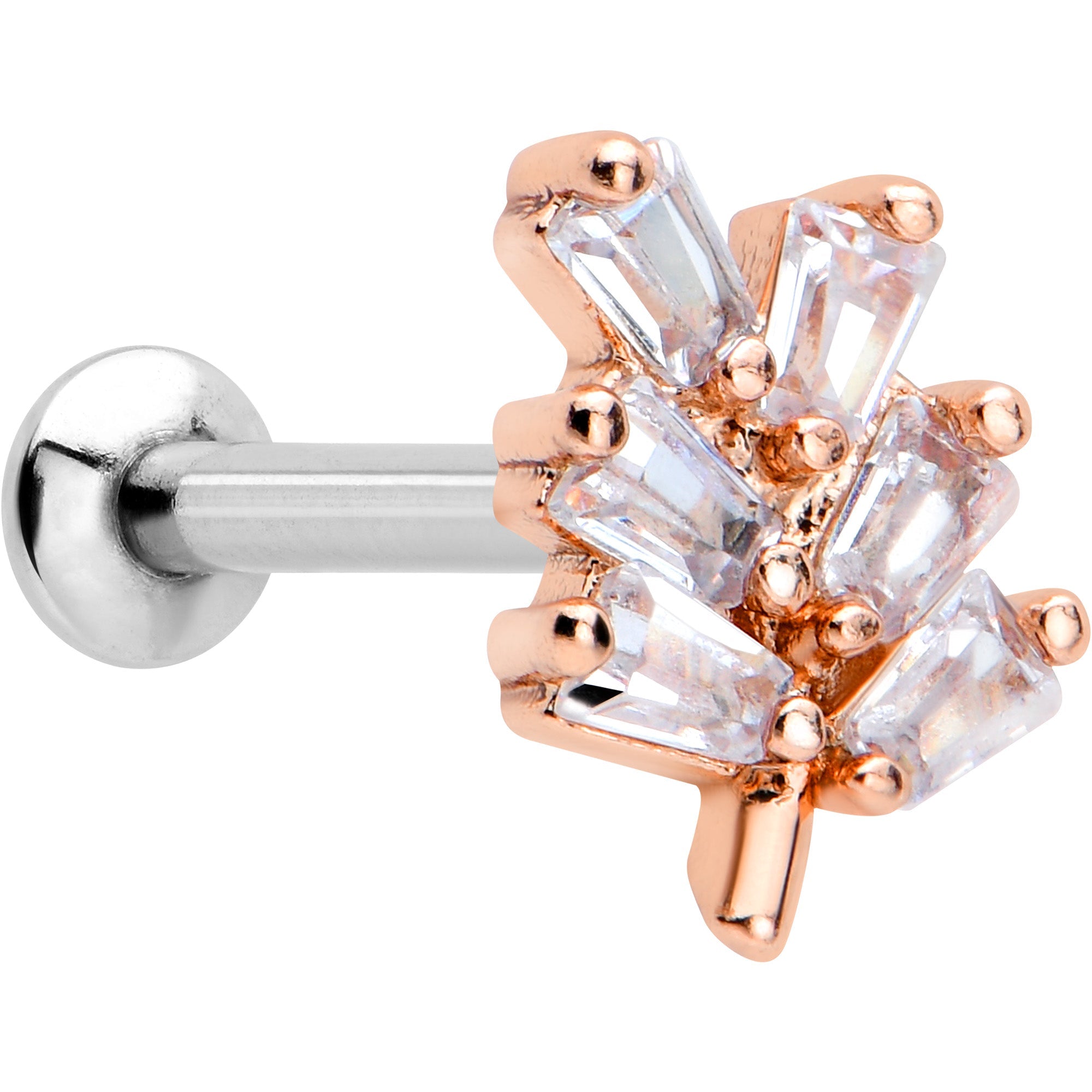 BodyCandy 16G 5/16 Clear CZ Gem Leafy Rosy Branch Threadless Labret Tragus — main product shot