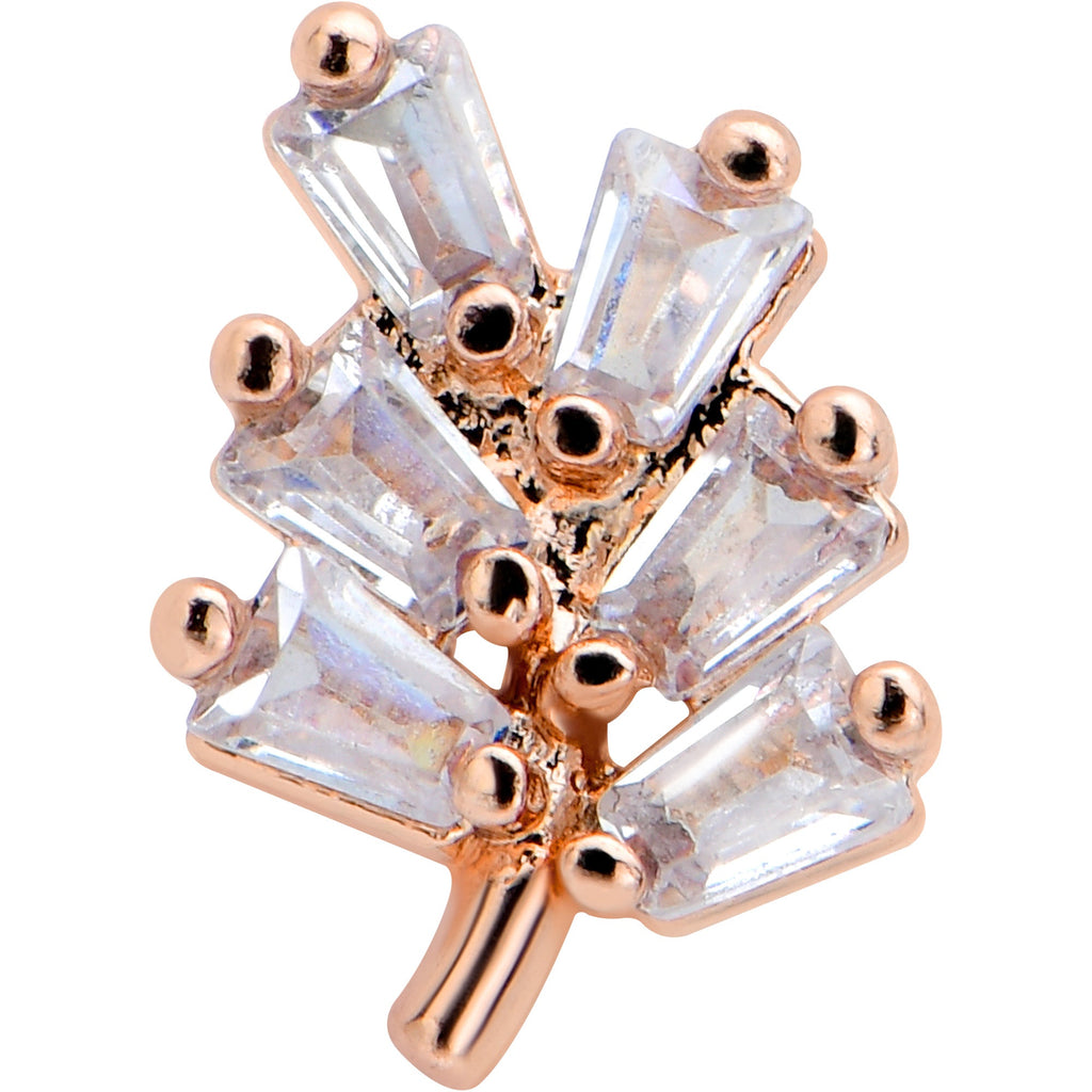 BodyCandy 16G 5/16 Clear CZ Gem Leafy Rosy Branch Threadless Labret Tragus — detail close-up