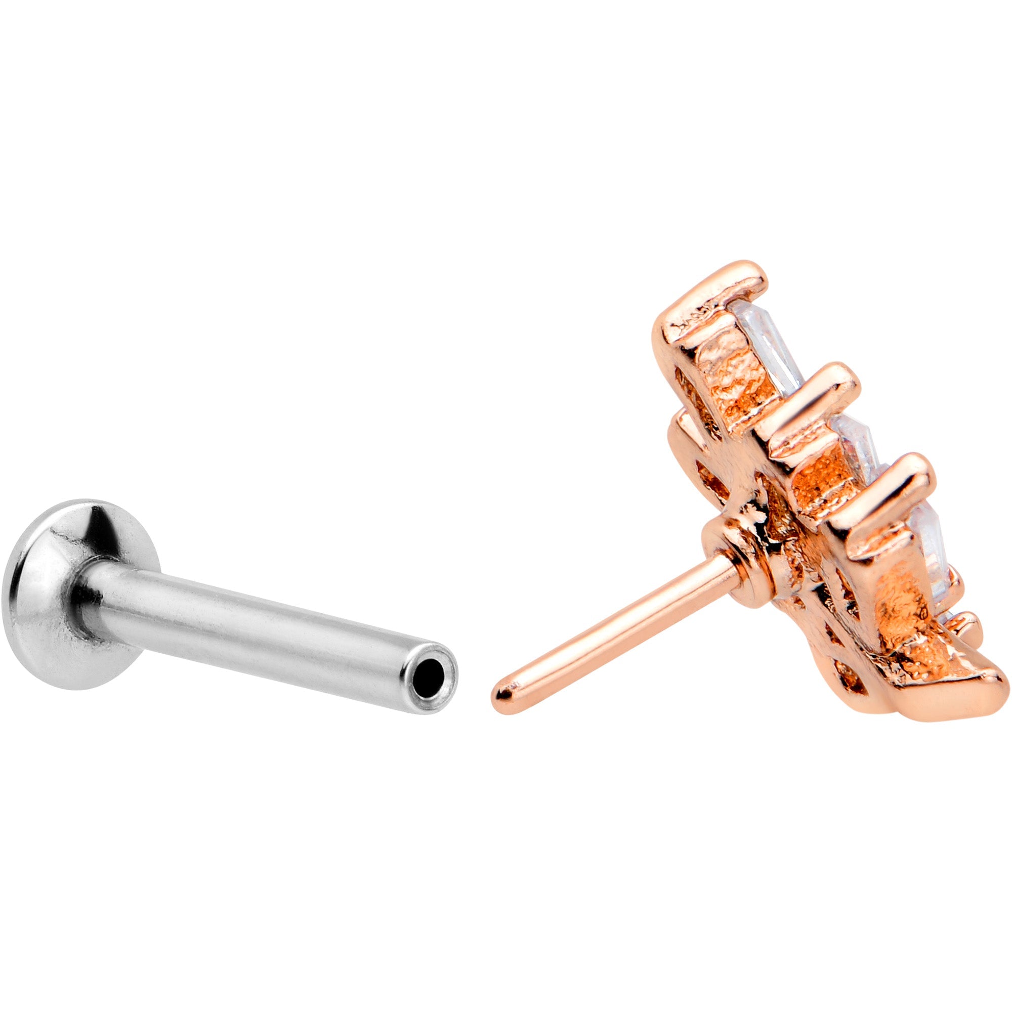 BodyCandy 16G 5/16 Clear CZ Gem Leafy Rosy Branch Threadless Labret Tragus — side view