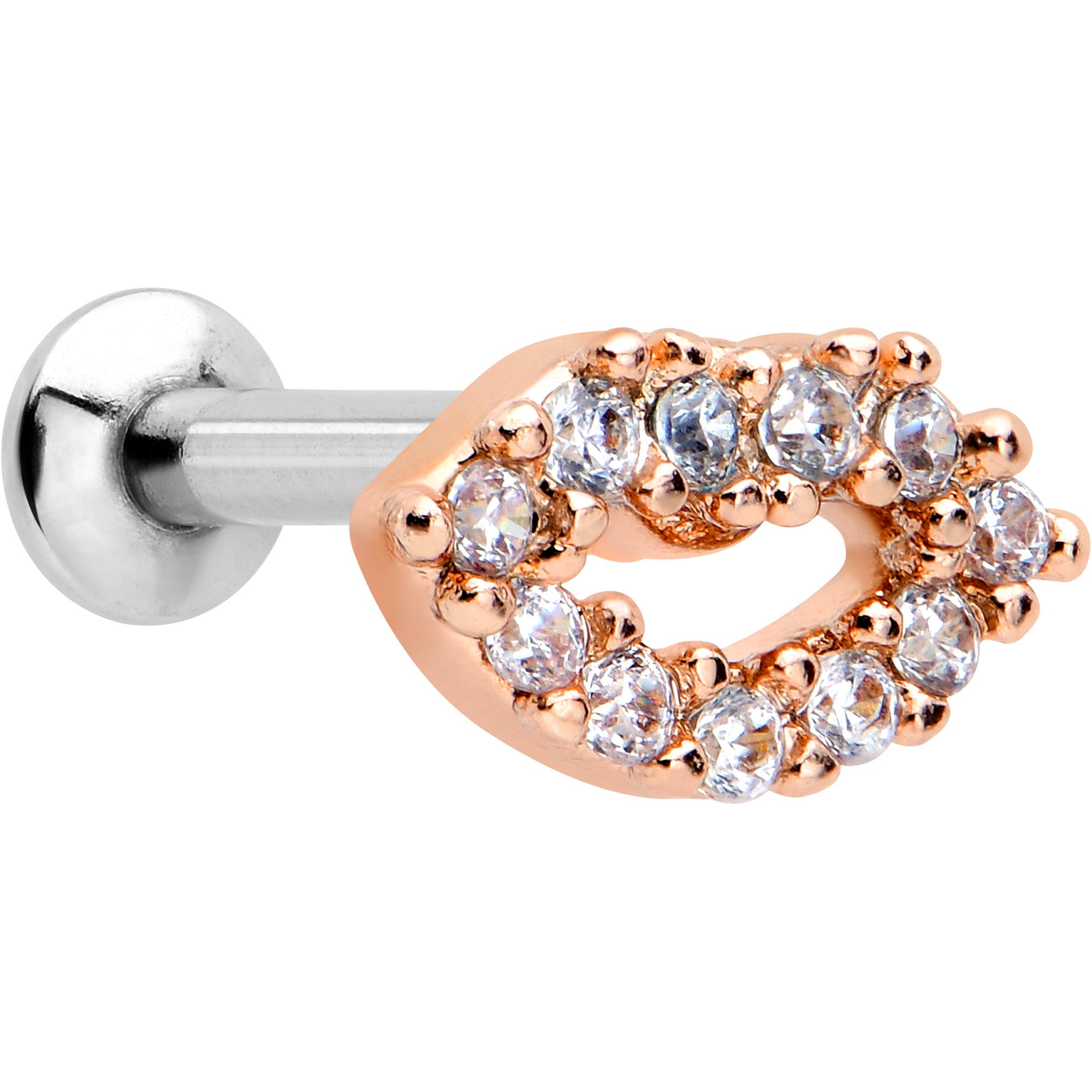 BodyCandy 16G 1/4 Clear CZ Gem Kissy Lips Rosy Threadless Labret Tragus — main product shot