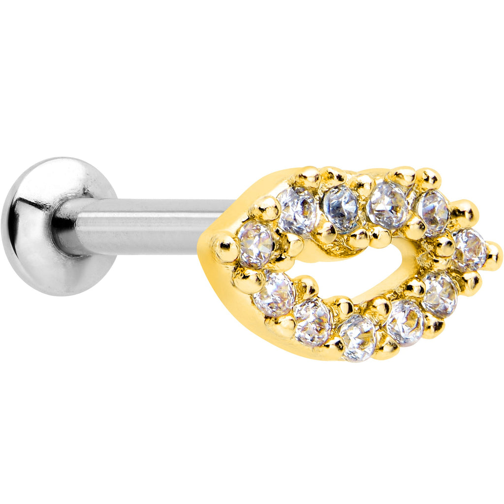 BodyCandy 16G 5/16 Clear CZ Gem Kissy Lips Golden Threadless Labret Tragus — main product shot