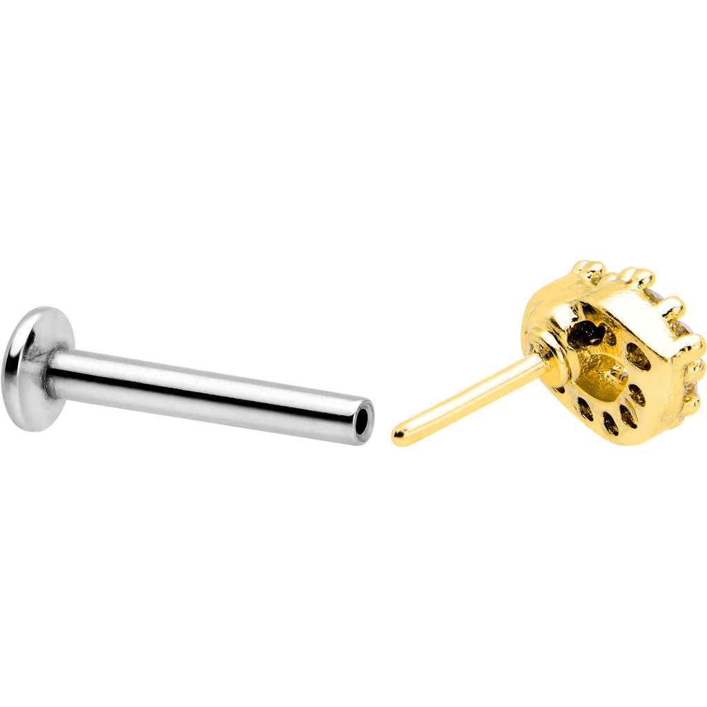 BodyCandy 16G 5/16 Clear CZ Gem Kissy Lips Golden Threadless Labret Tragus — side view