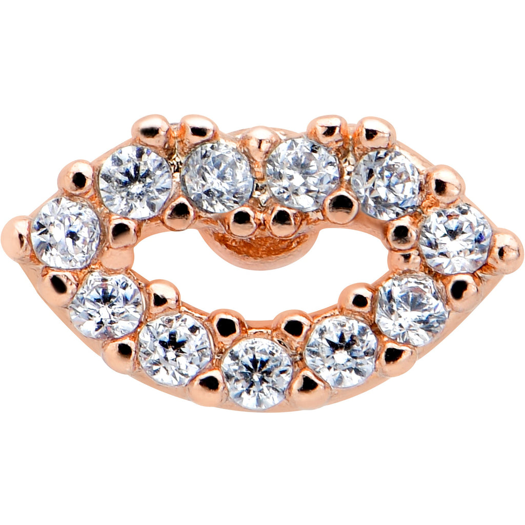 BodyCandy 16G 5/16 Clear CZ Gem Kissy Lips Rosy Threadless Labret Tragus — detail close-up
