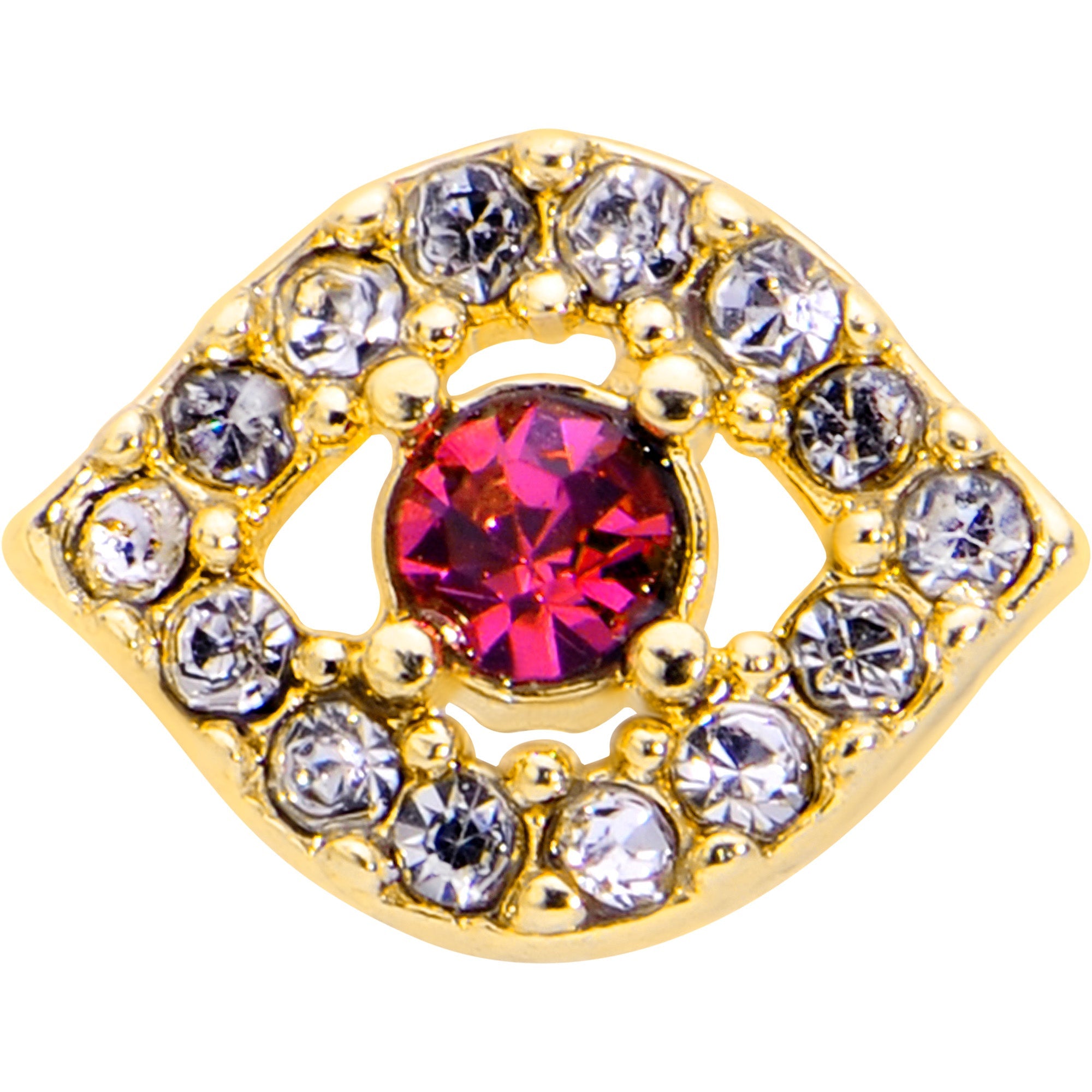 BodyCandy 16G 5/16 Clear Pink Gem Gold Tone Open Eye Labret Monroe Tragus — detail close-up