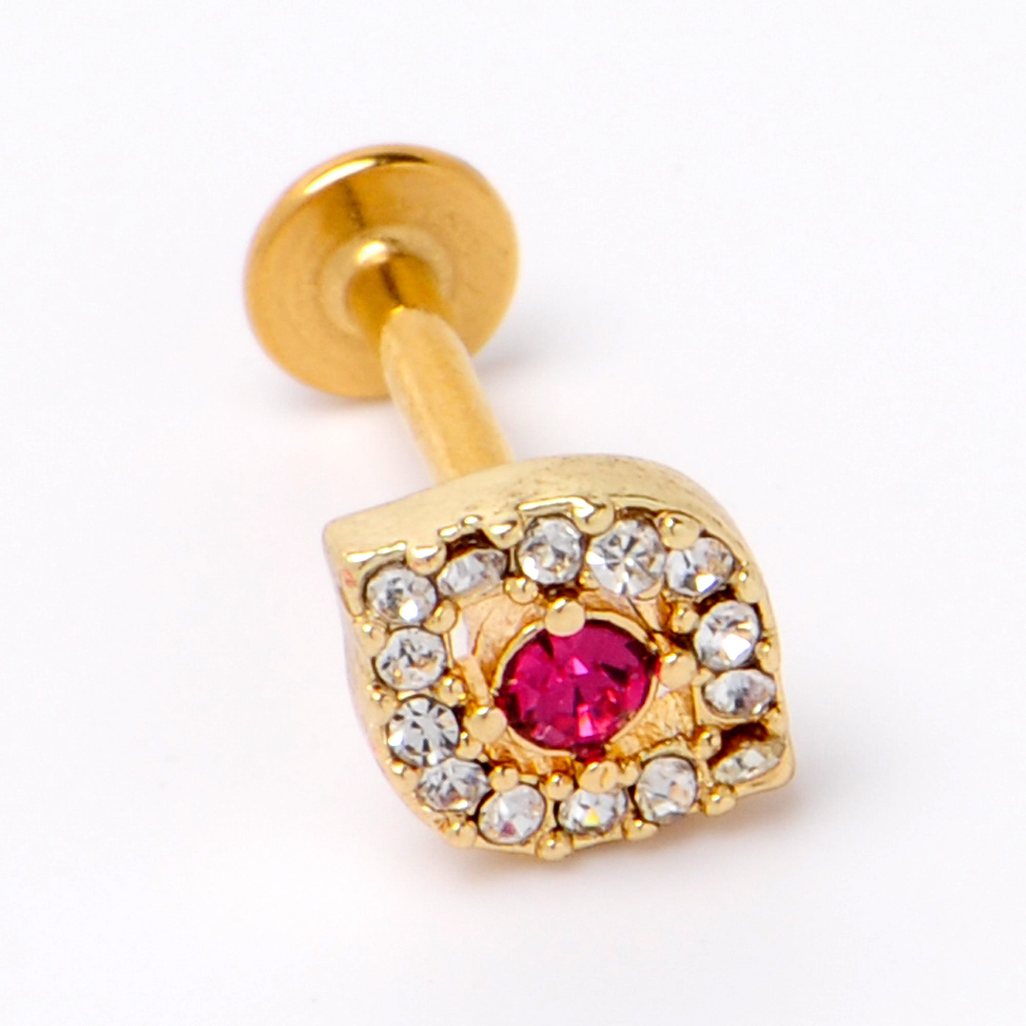 BodyCandy 16G 5/16 Clear Pink Gem Gold Tone Open Eye Labret Monroe Tragus — back view