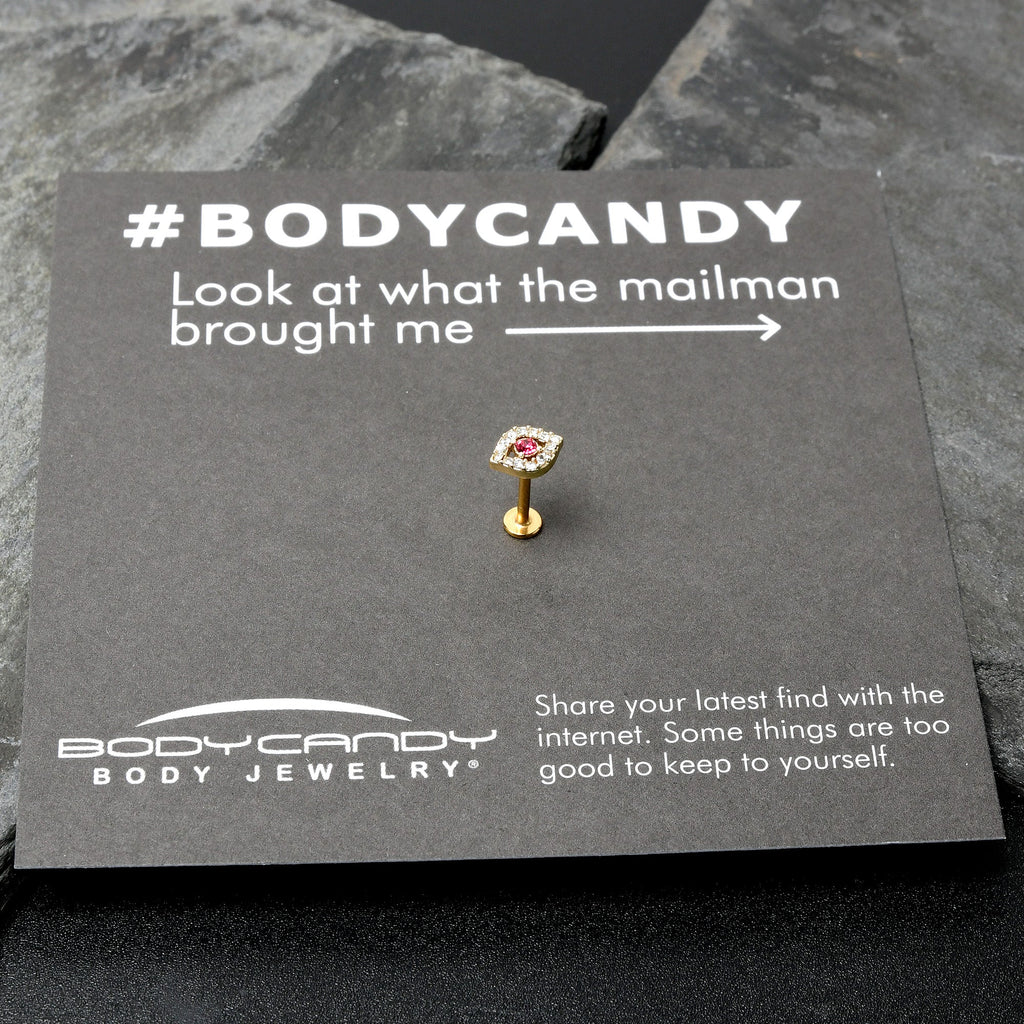 BodyCandy 16G 5/16 Clear Pink Gem Gold Tone Open Eye Labret Monroe Tragus — size reference