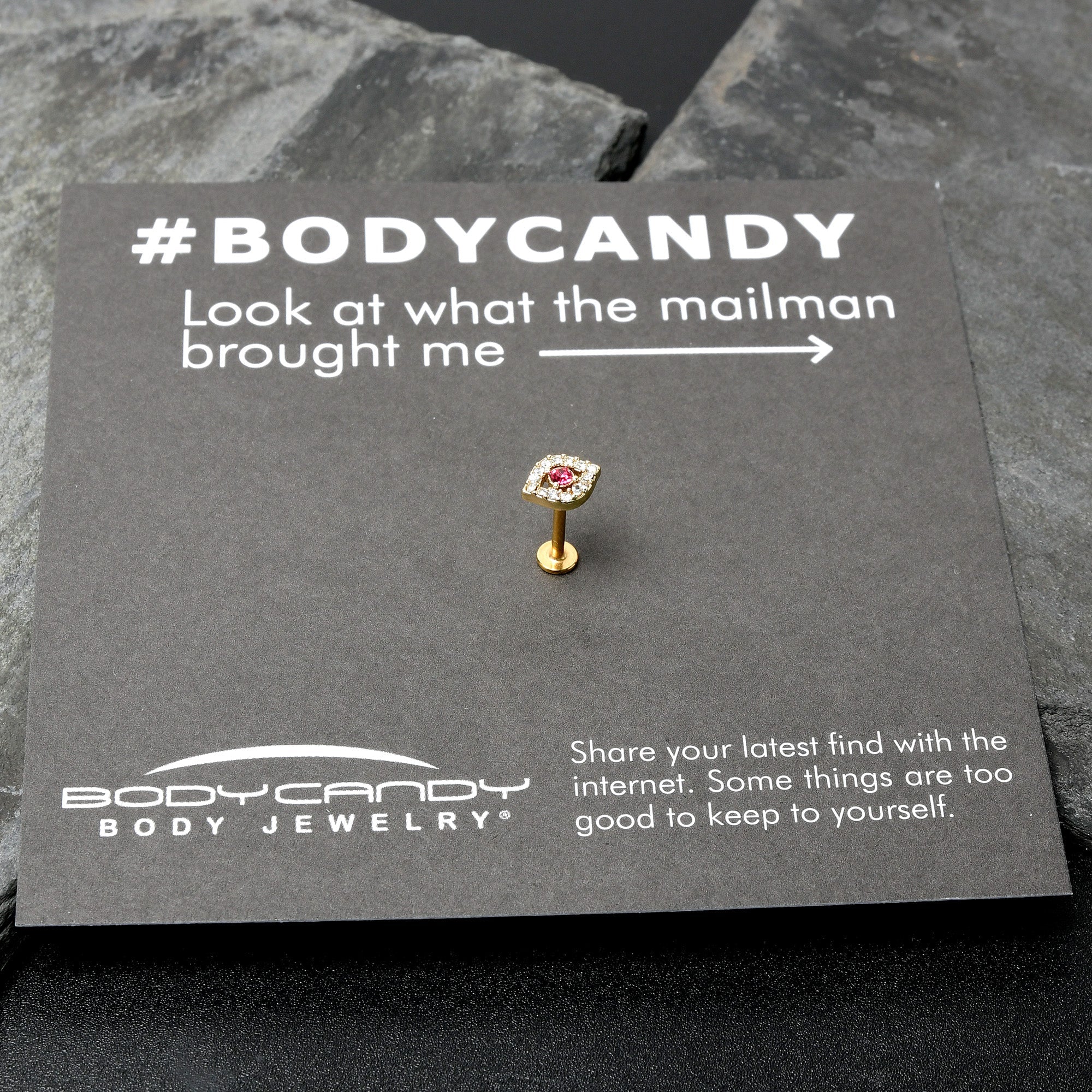 BodyCandy 16G 5/16 Clear Pink Gem Gold Tone Open Eye Labret Monroe Tragus — size reference
