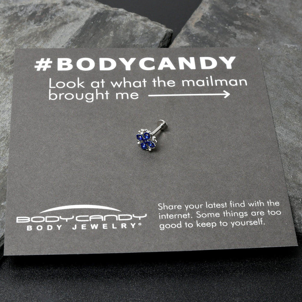BodyCandy 16G 5/16 Blue Clear Gem Embellished Cross Labret Monroe Tragus — size reference