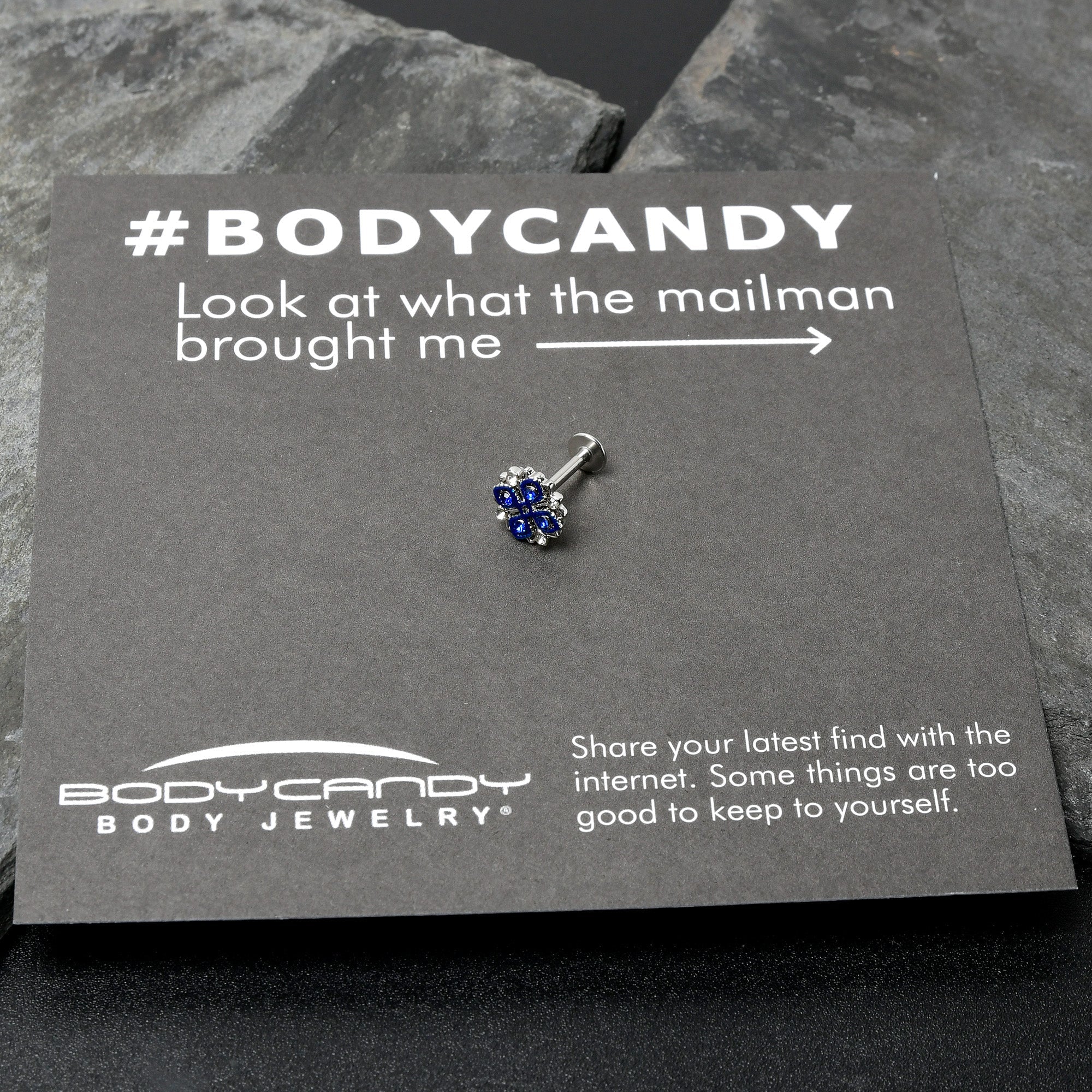 BodyCandy 16G 5/16 Blue Clear Gem Embellished Cross Labret Monroe Tragus — size reference