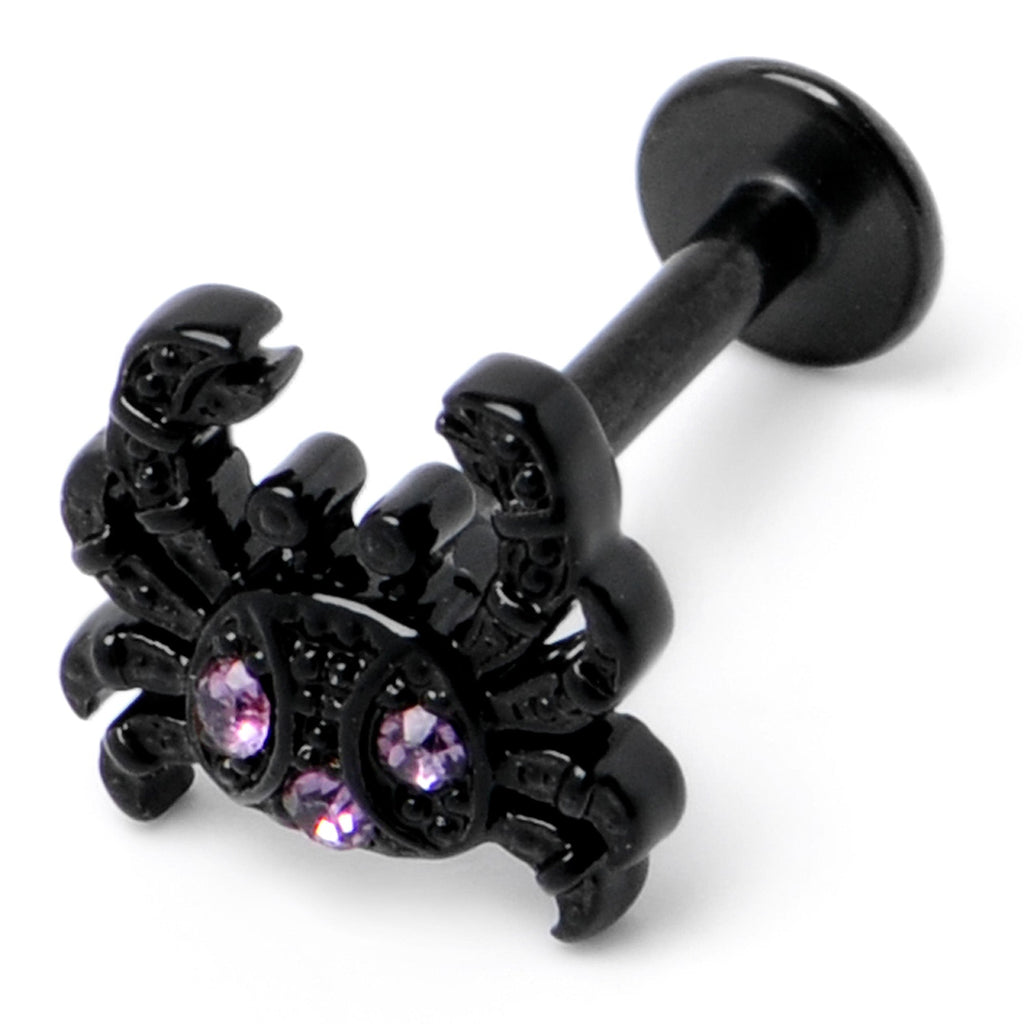 BodyCandy 16G 5/16 Purple Gem Black Chic Crab Labret Monroe Tragus — back view