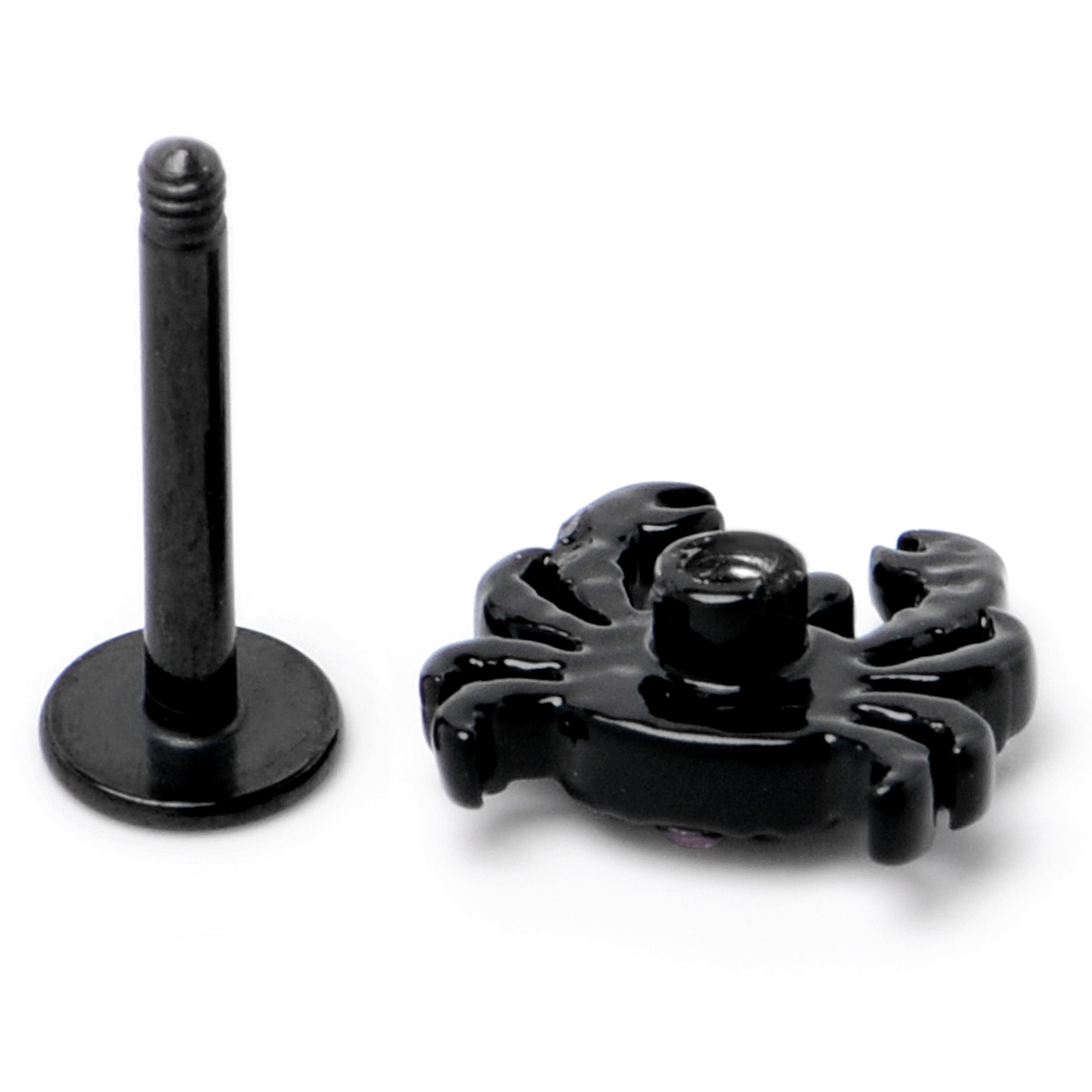 BodyCandy 16G 5/16 Purple Gem Black Chic Crab Labret Monroe Tragus — alternative angle