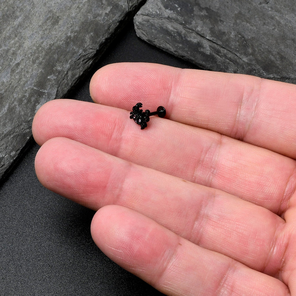 BodyCandy 16G 5/16 Purple Gem Black Chic Crab Labret Monroe Tragus — in-use photo