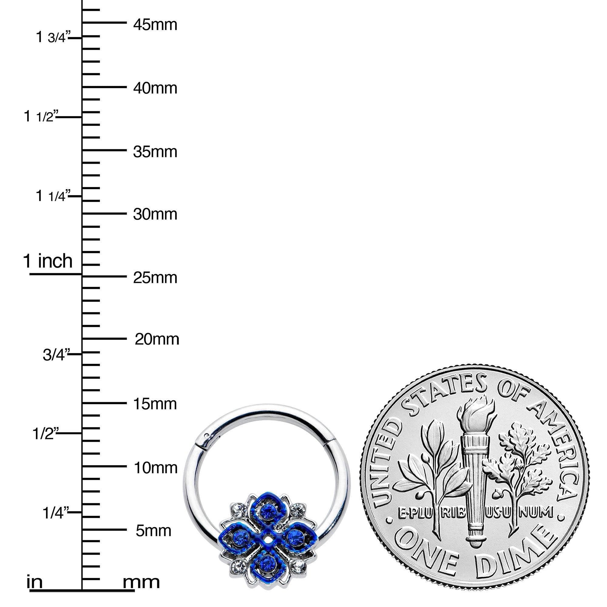 BodyCandy 16G 3/8 Blue Clear Gem Embellished Cross Hinged Segment Ring — lifestyle context