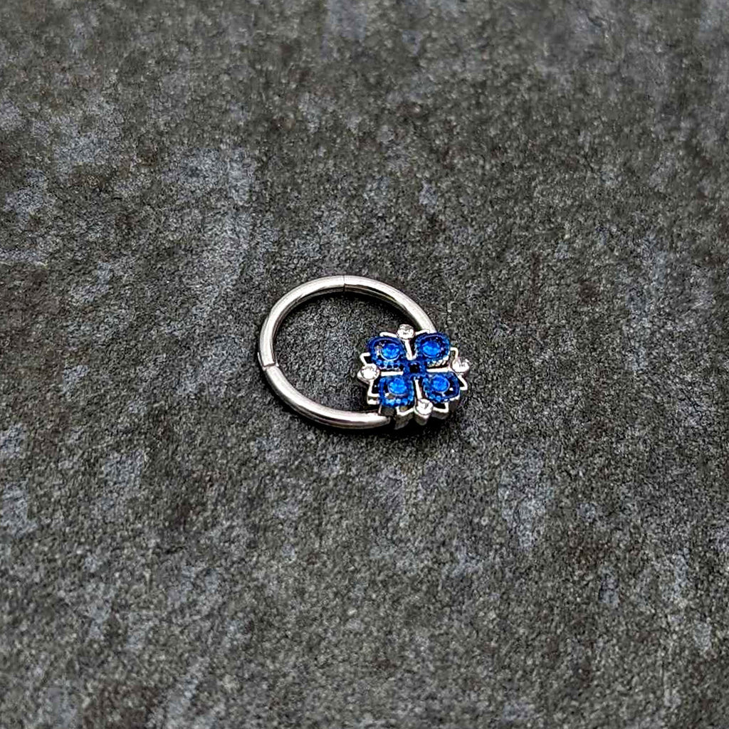 BodyCandy 16G 3/8 Blue Clear Gem Embellished Cross Hinged Segment Ring — side view