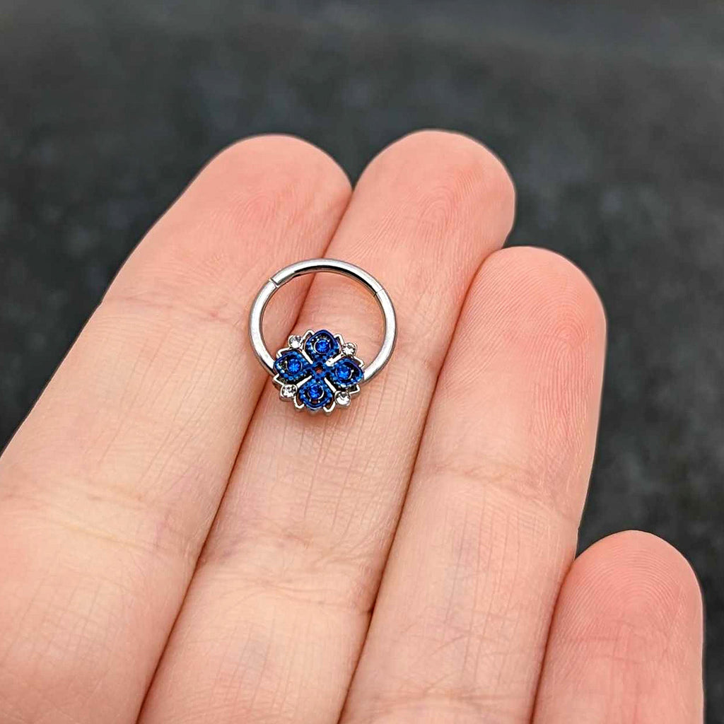 BodyCandy 16G 3/8 Blue Clear Gem Embellished Cross Hinged Segment Ring — size reference