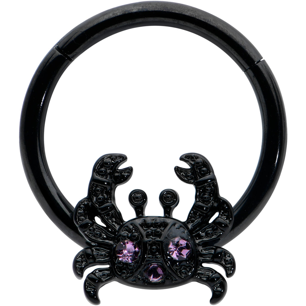 BodyCandy 16G 3/8 Purple Gem Black Chic Crab Hinged Segment Ring — main product shot