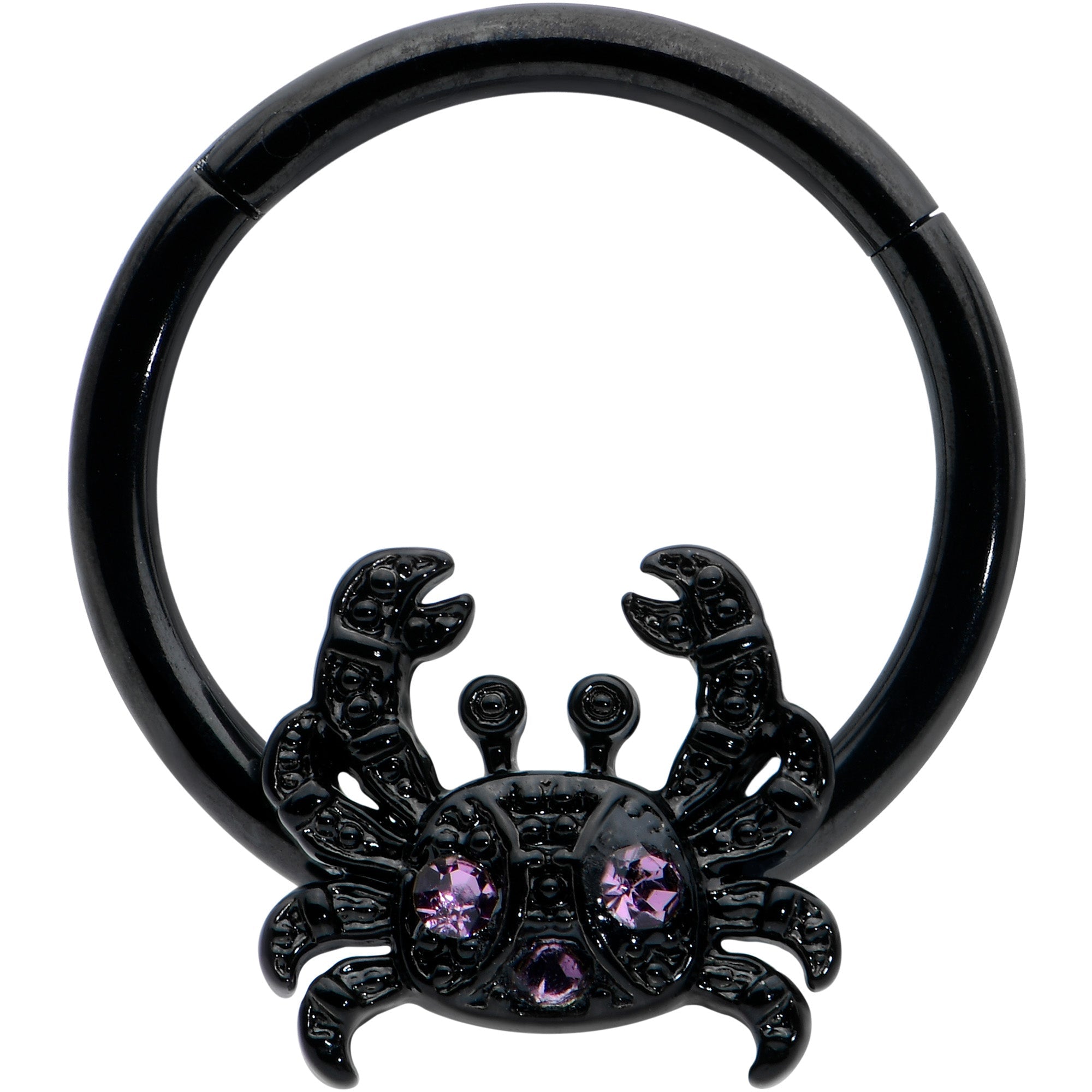 BodyCandy 16G 3/8 Purple Gem Black Chic Crab Hinged Segment Ring — main product shot