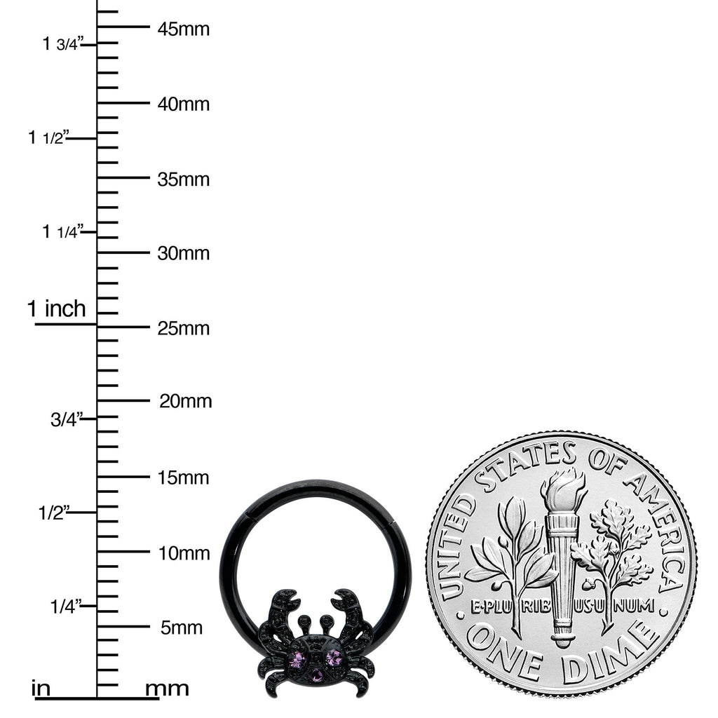 BodyCandy 16G 3/8 Purple Gem Black Chic Crab Hinged Segment Ring — lifestyle context