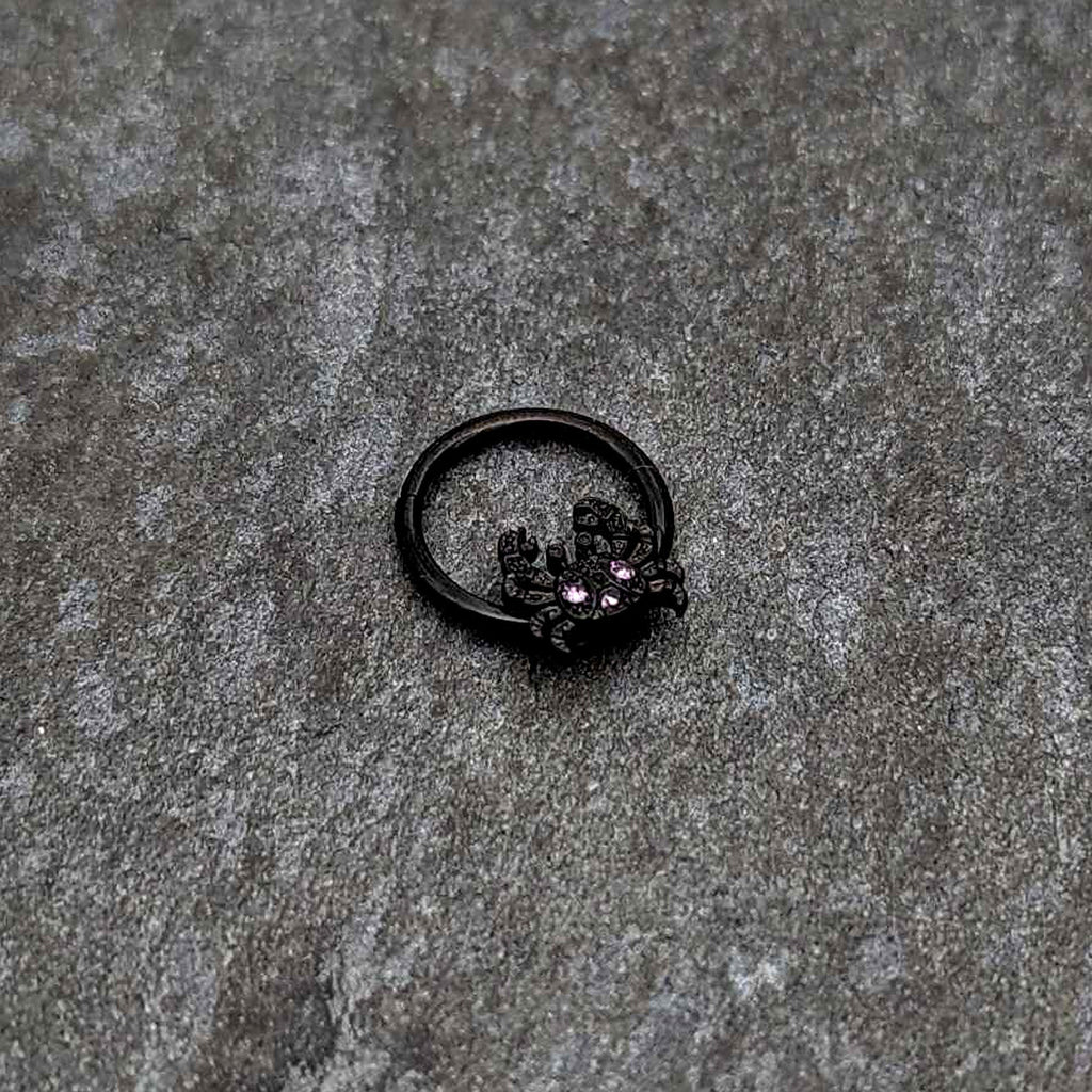 BodyCandy 16G 3/8 Purple Gem Black Chic Crab Hinged Segment Ring — side view