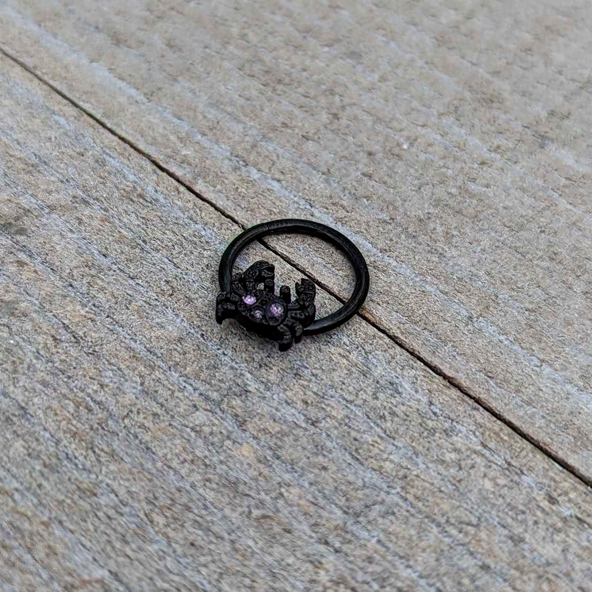 BodyCandy 16G 3/8 Purple Gem Black Chic Crab Hinged Segment Ring — alternative angle