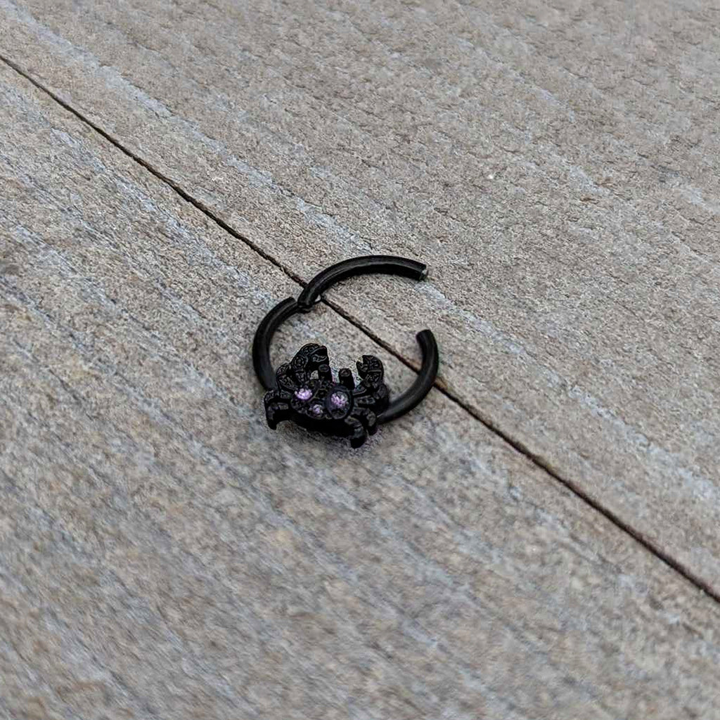 BodyCandy 16G 3/8 Purple Gem Black Chic Crab Hinged Segment Ring — in-use photo