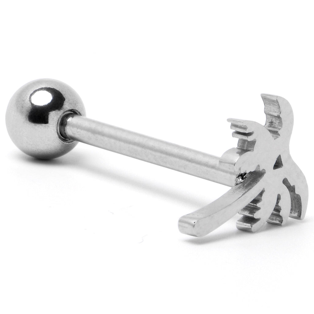 BodyCandy 316L Surgical Steel Tropically Trendy Palm Tree Barbell Tongue Ring — back view