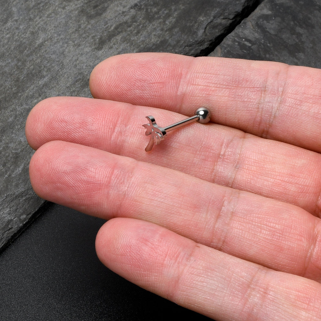 BodyCandy 316L Surgical Steel Tropically Trendy Palm Tree Barbell Tongue Ring — in-use photo