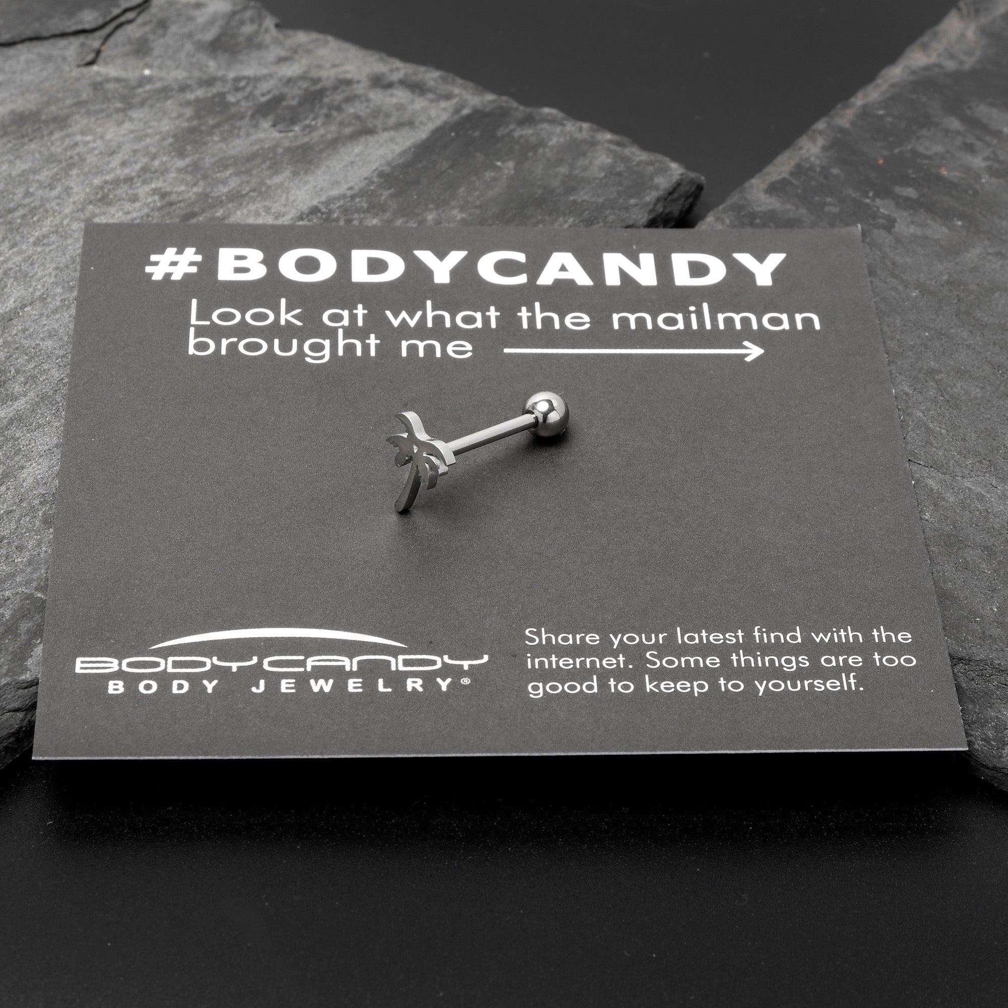 BodyCandy 316L Surgical Steel Tropically Trendy Palm Tree Barbell Tongue Ring — size reference