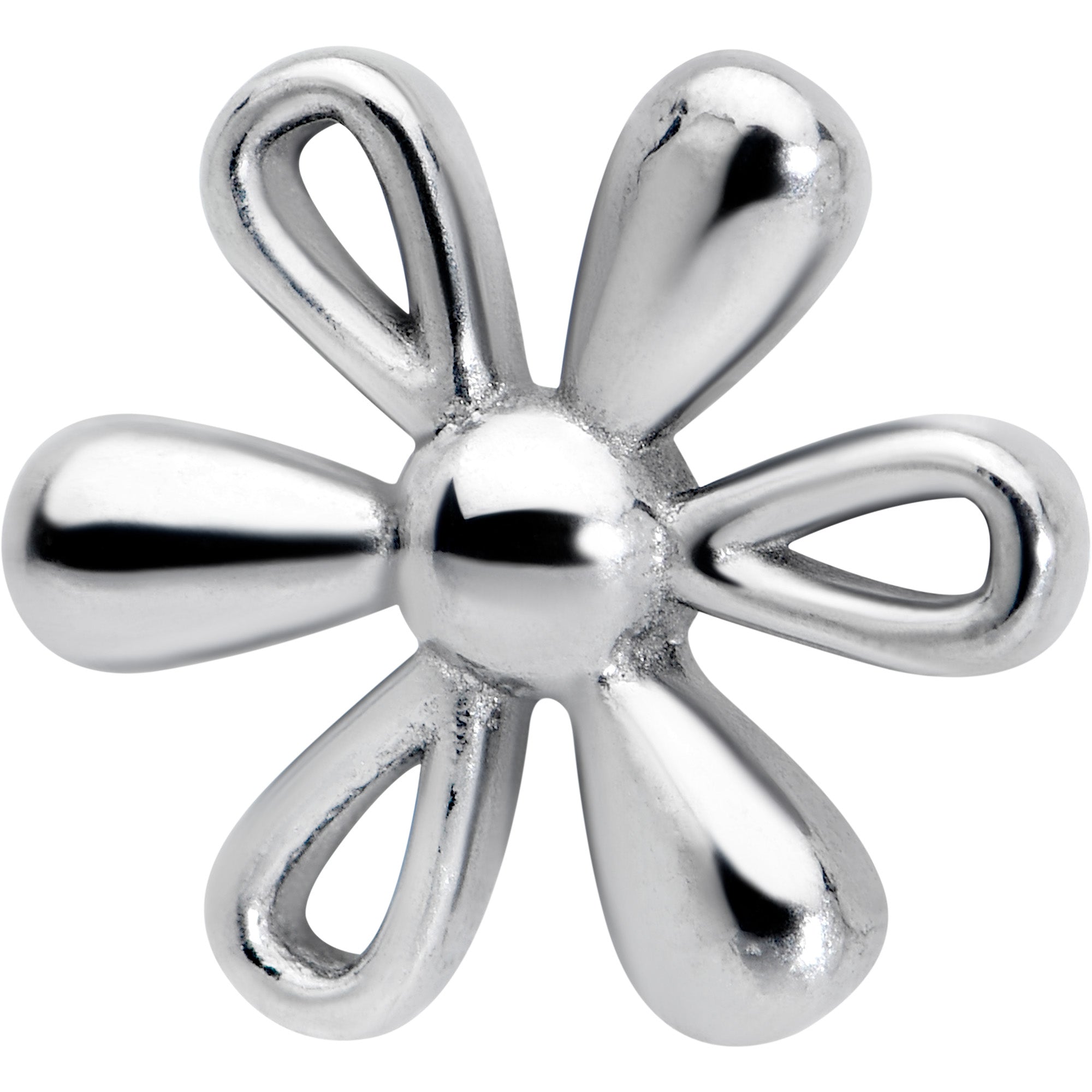 BodyCandy 316L Surgical Steel Loopy Hippie Flower End Barbell Tongue Ring — detail close-up