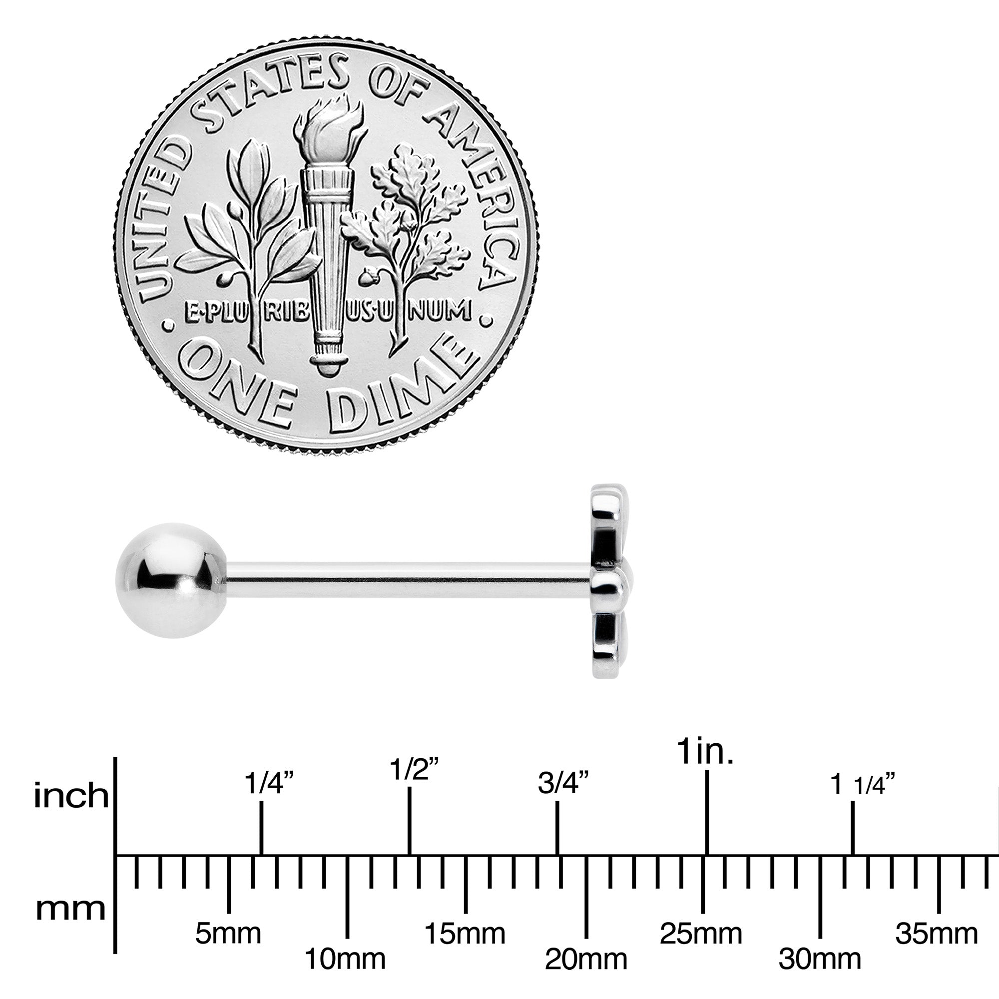 BodyCandy 316L Surgical Steel Loopy Hippie Flower End Barbell Tongue Ring — side view