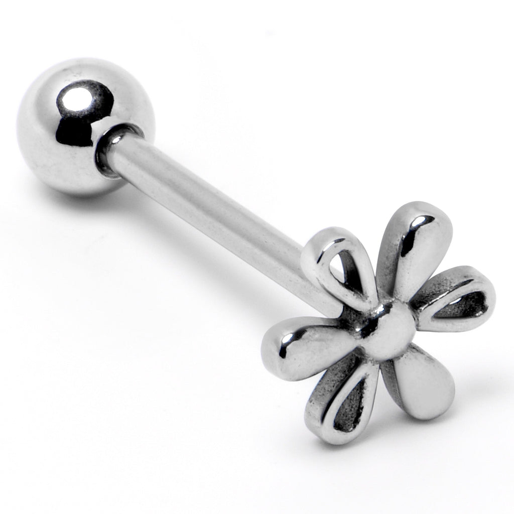 BodyCandy 316L Surgical Steel Loopy Hippie Flower End Barbell Tongue Ring — back view