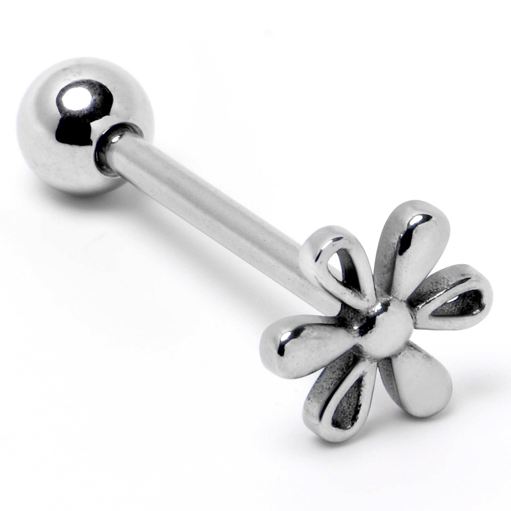 BodyCandy 316L Surgical Steel Loopy Hippie Flower End Barbell Tongue Ring — back view