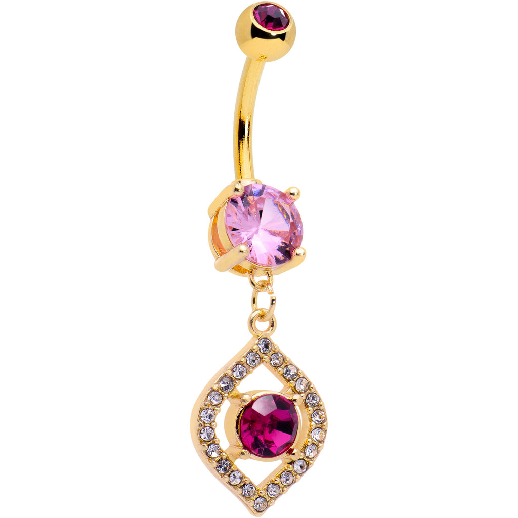 BodyCandy Clear Pink Gem Gold Tone Open Eye Dangle Belly Ring — main product shot