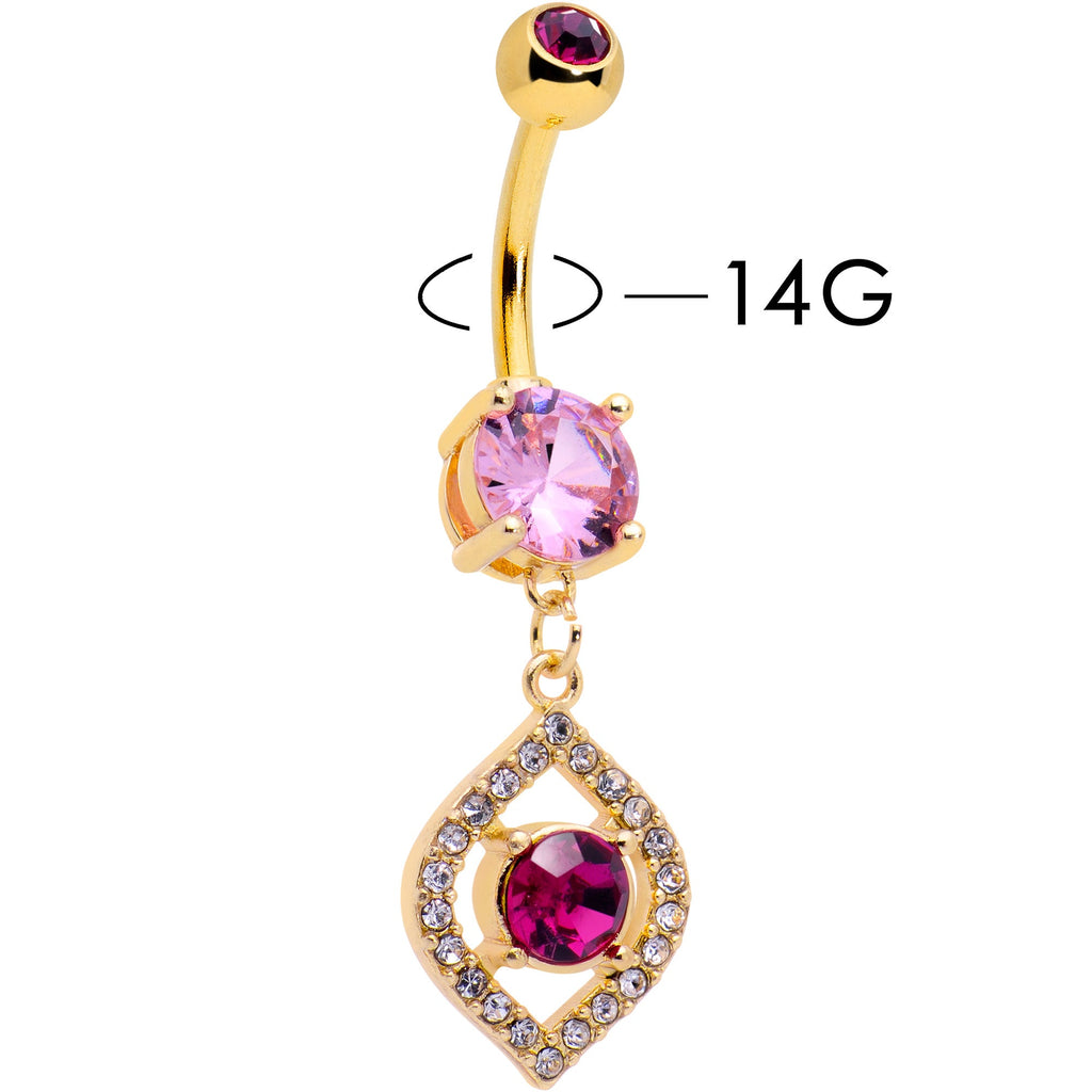 BodyCandy Clear Pink Gem Gold Tone Open Eye Dangle Belly Ring — detail close-up