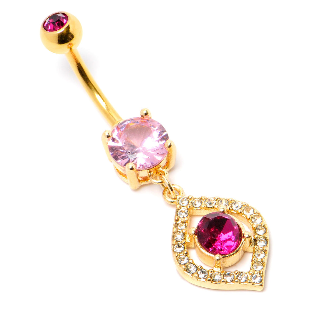 BodyCandy Clear Pink Gem Gold Tone Open Eye Dangle Belly Ring — side view