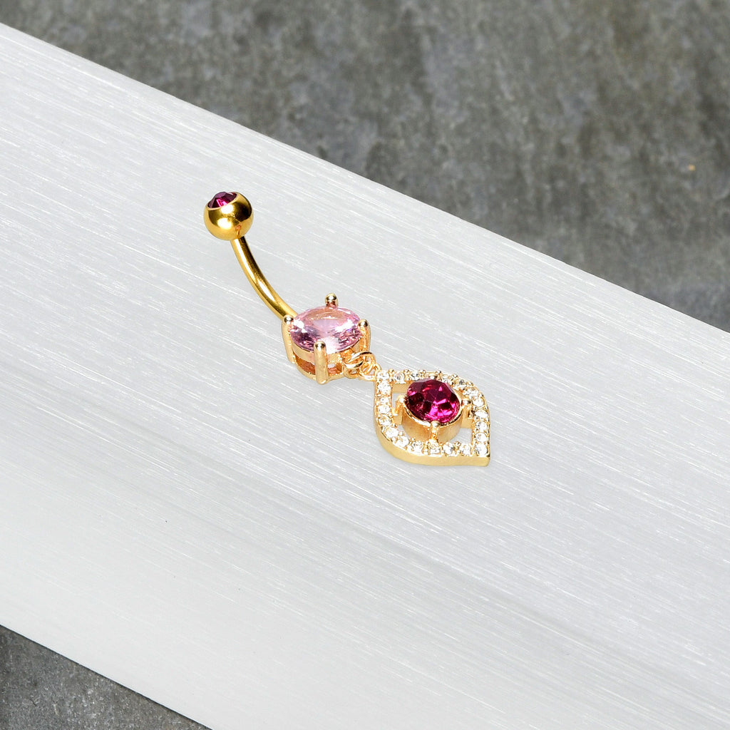 BodyCandy Clear Pink Gem Gold Tone Open Eye Dangle Belly Ring — alternative angle