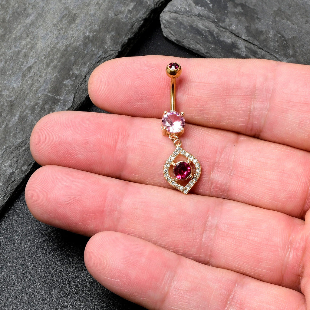 BodyCandy Clear Pink Gem Gold Tone Open Eye Dangle Belly Ring — in-use photo