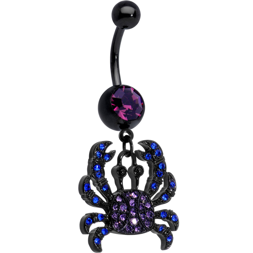 BodyCandy Blue Purple Gem Black Chic Crab Dangle Belly Ring — main product shot