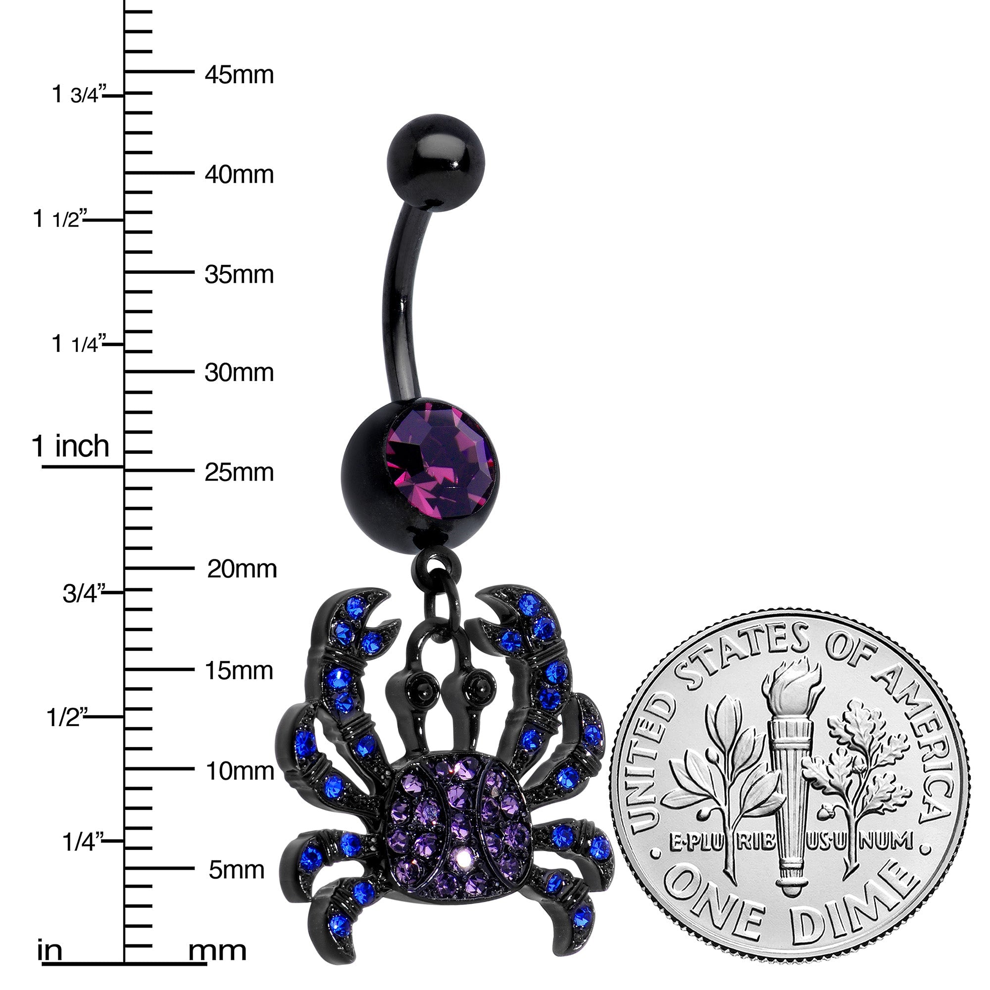 BodyCandy Blue Purple Gem Black Chic Crab Dangle Belly Ring — lifestyle context