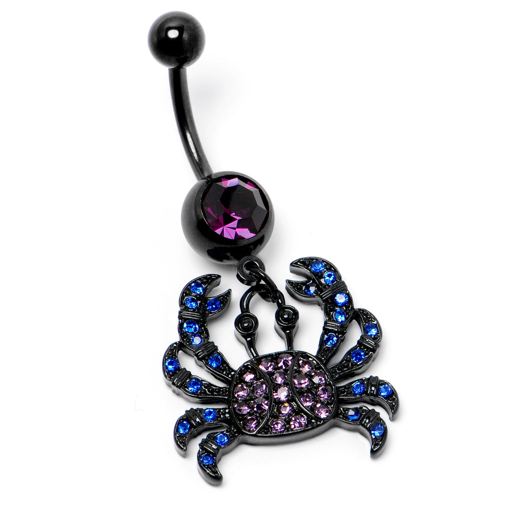BodyCandy Blue Purple Gem Black Chic Crab Dangle Belly Ring — side view