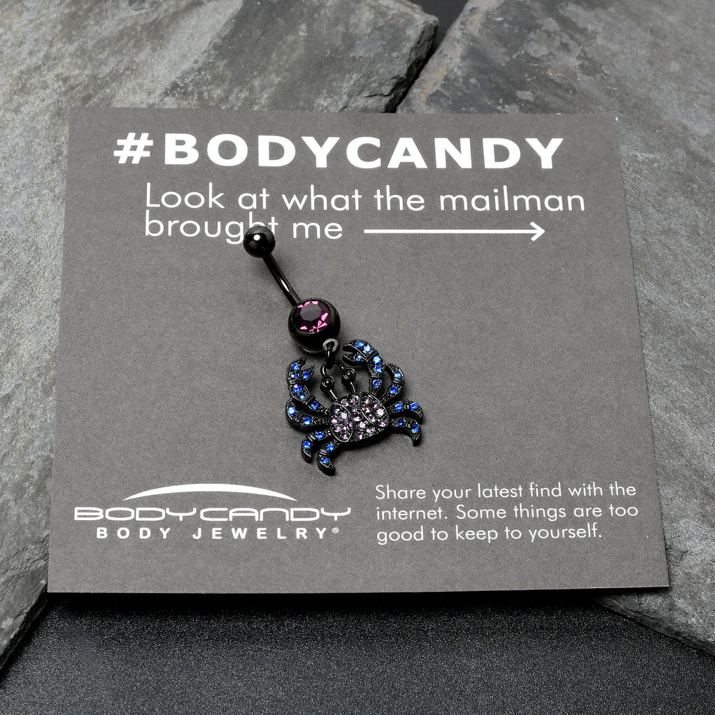 BodyCandy Blue Purple Gem Black Chic Crab Dangle Belly Ring — size reference
