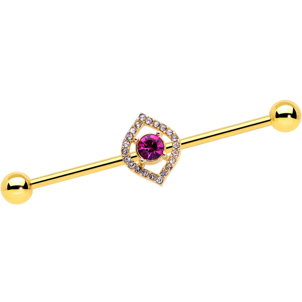 BodyCandy 14G Clear Pink Gem Gold Tone Open Eye Industrial Barbell 38mm — main product shot