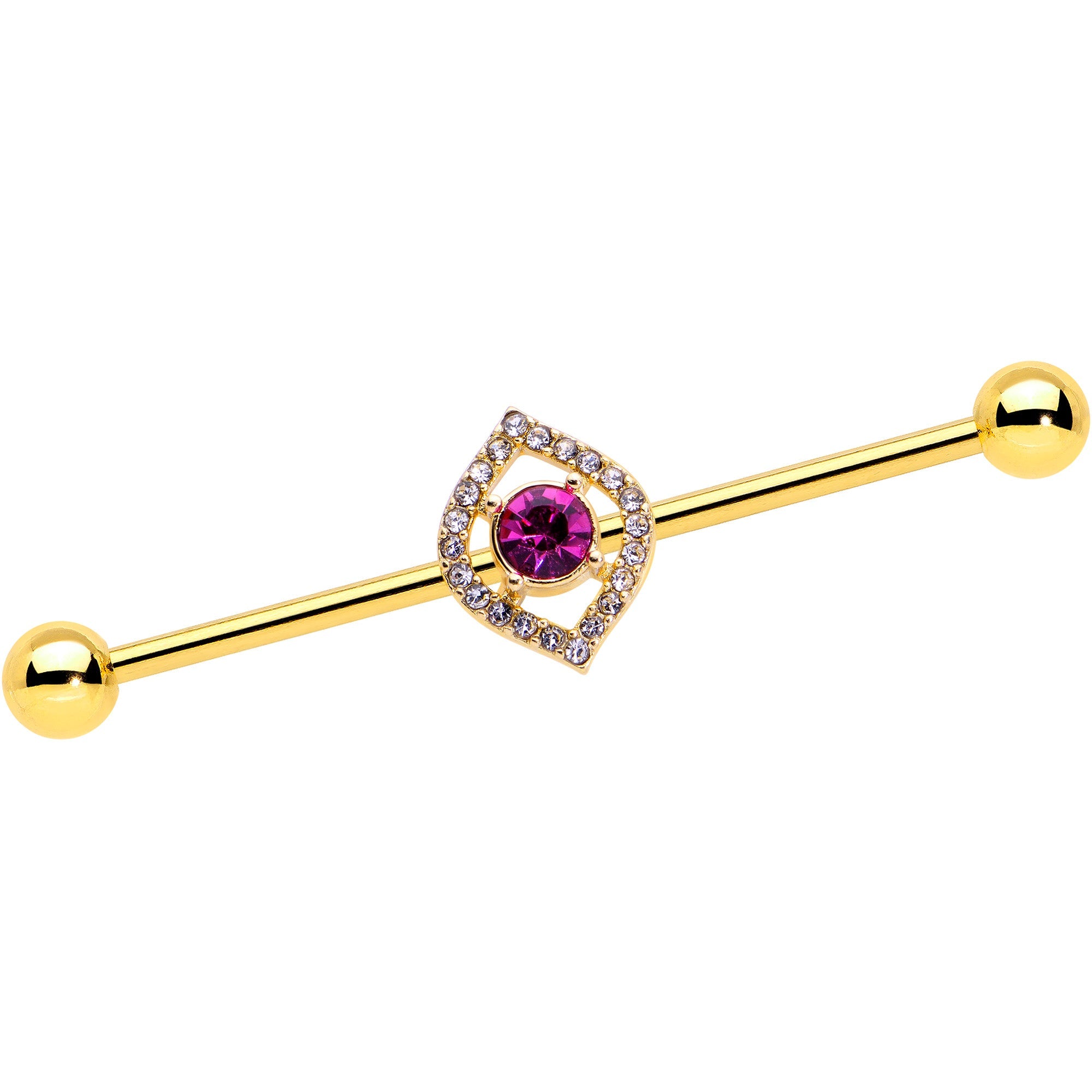 BodyCandy 14G Clear Pink Gem Gold Tone Open Eye Industrial Barbell 38mm — main product shot