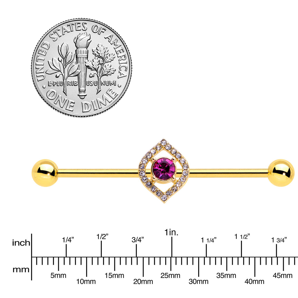 BodyCandy 14G Clear Pink Gem Gold Tone Open Eye Industrial Barbell 38mm — lifestyle context