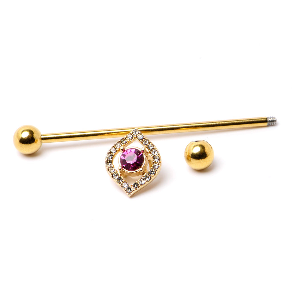 BodyCandy 14G Clear Pink Gem Gold Tone Open Eye Industrial Barbell 38mm — back view