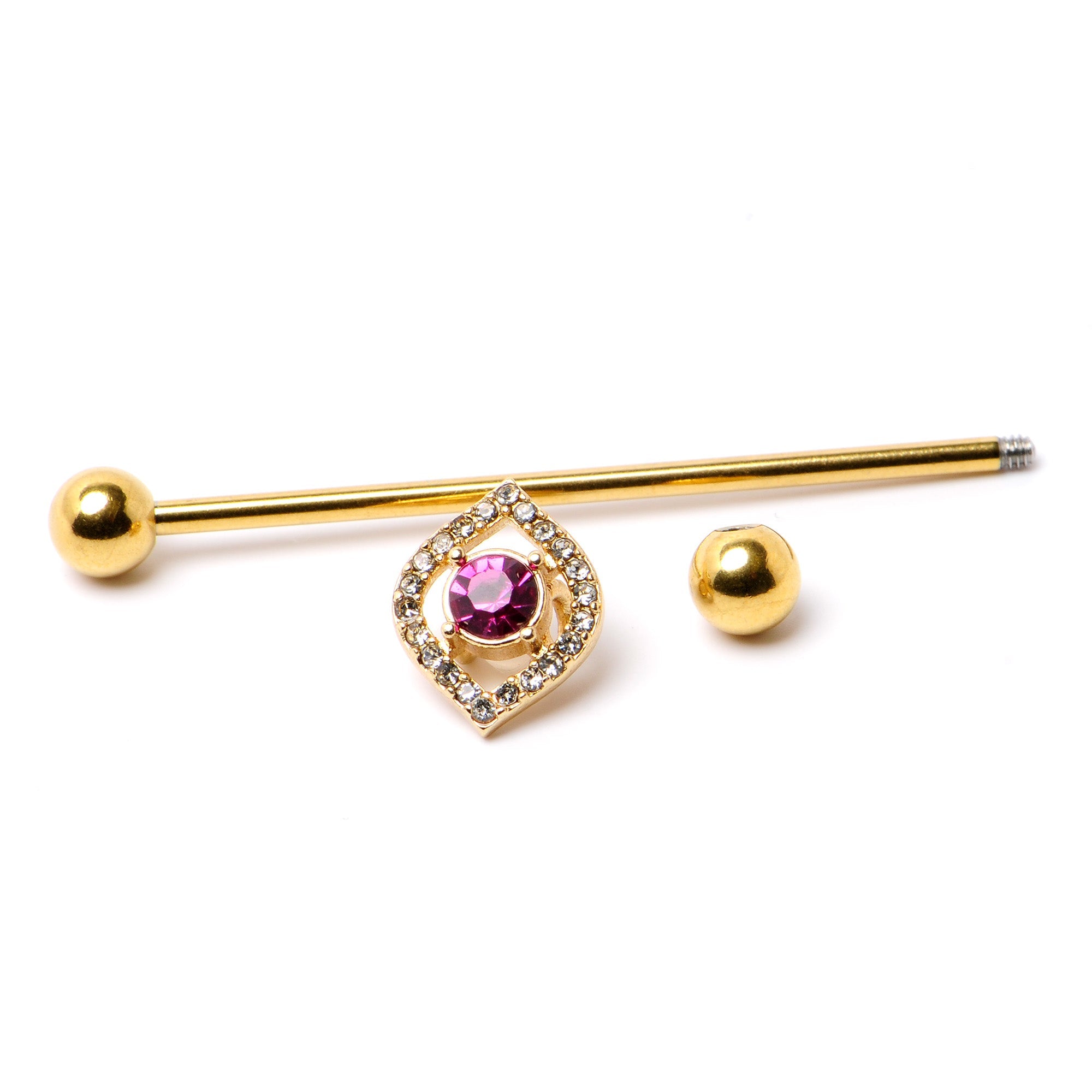 BodyCandy 14G Clear Pink Gem Gold Tone Open Eye Industrial Barbell 38mm — back view