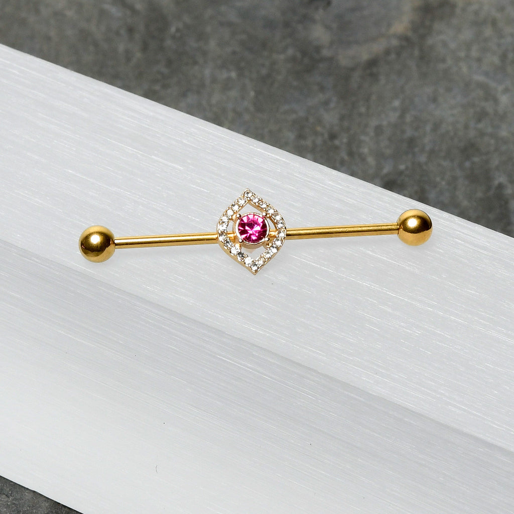 BodyCandy 14G Clear Pink Gem Gold Tone Open Eye Industrial Barbell 38mm — alternative angle