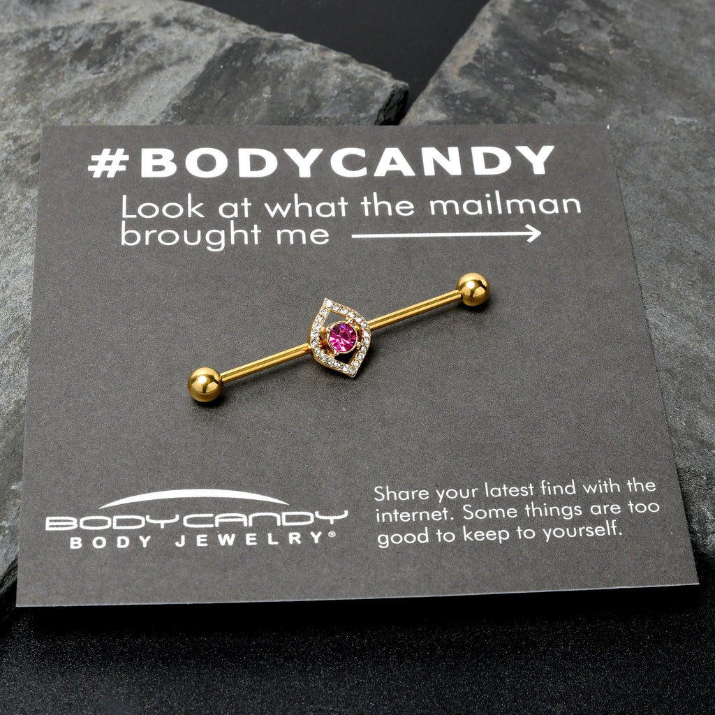 BodyCandy 14G Clear Pink Gem Gold Tone Open Eye Industrial Barbell 38mm — size reference