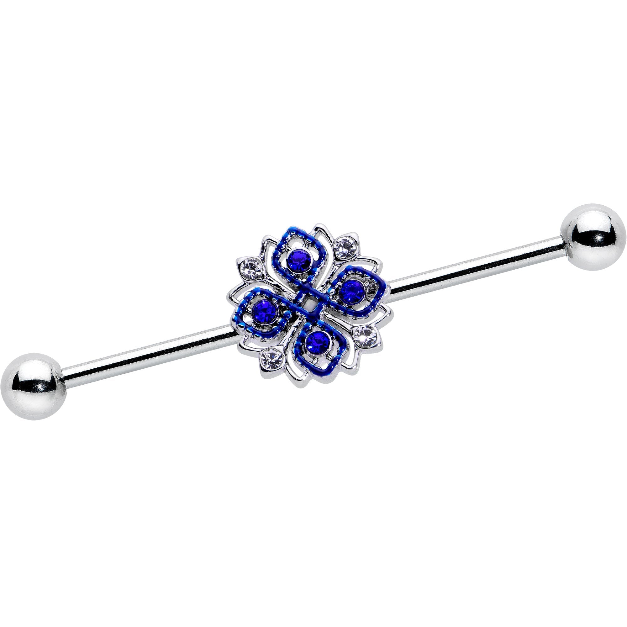 BodyCandy 14G Clear Blue Gem Embellished Cross Industrial Barbell 38mm — main product shot